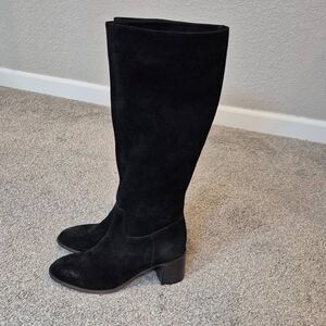 Free People Cleo Tall Suede Slouch Boot Black Pull On Size 5.5
